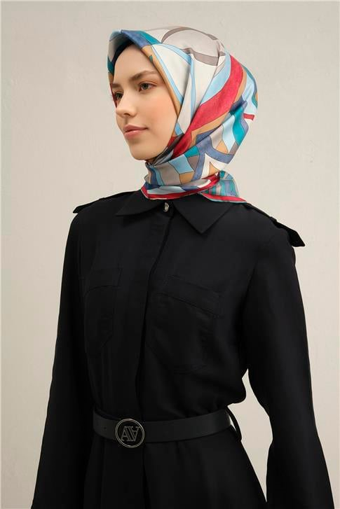 Armine Geometrik Desenli Saf İpek Twill Eşarp 9336D 81
