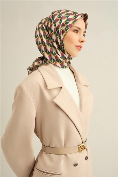 Armine Geometrik Desenli Saf İpek Twill Eşarp 9309D 84