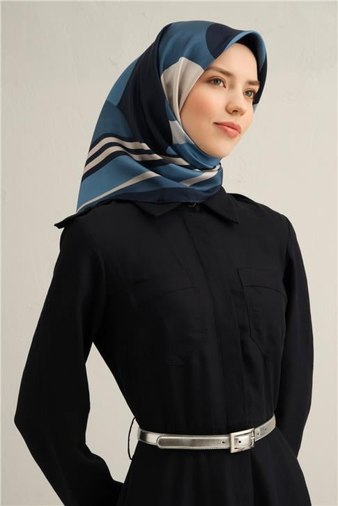 Armine Geometrik Desenli Saf İpek Twill Eşarp 9313D 86