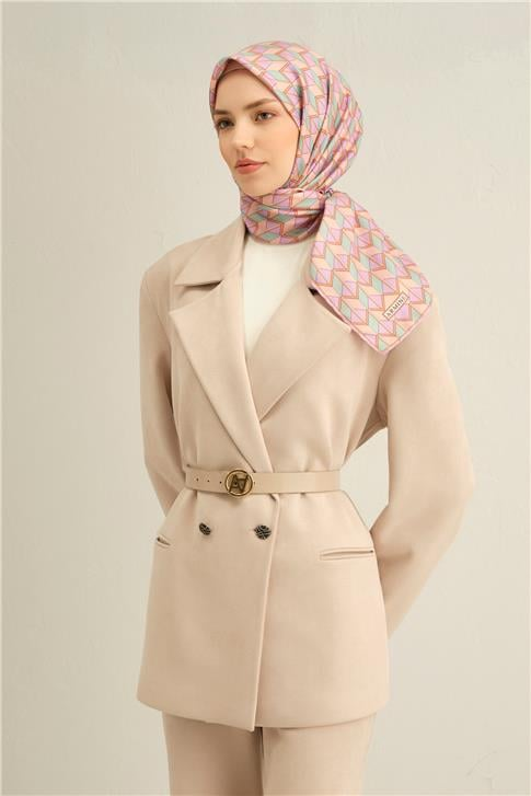 Armine Geometrik Desenli Saf İpek Twill Eşarp 9309D 34