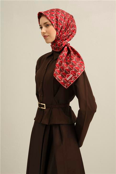 Armine Geometrik Desenli Saf İpek Twill Eşarp 9309D 85