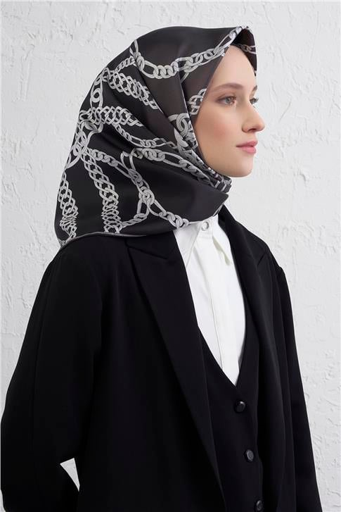 Armine Geometrik Desenli Saf İpek Twill Eşarp 9427D 87