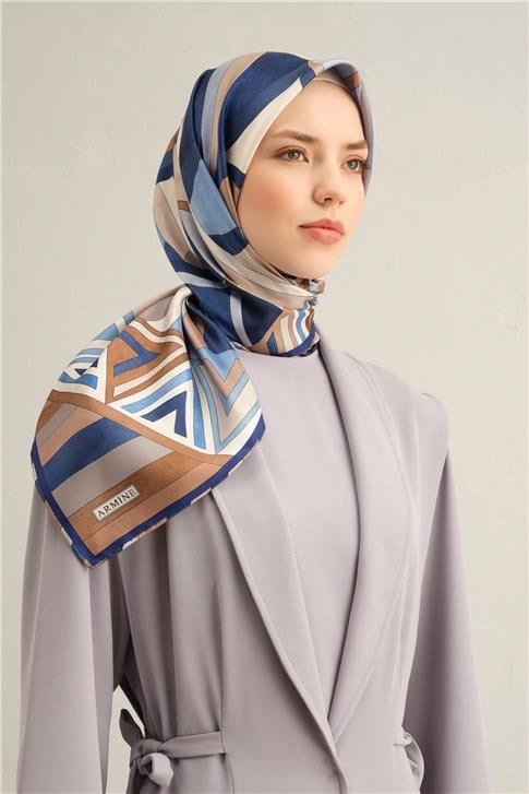 Armine Geometrik Desenli Saf İpek Twill Eşarp 9336D 82