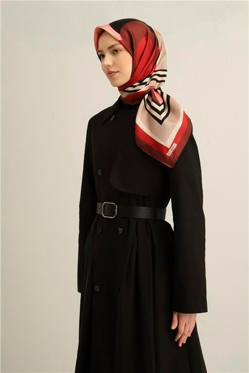 Armine Geometrik Desenli Saf İpek Twill Eşarp 9313D 07