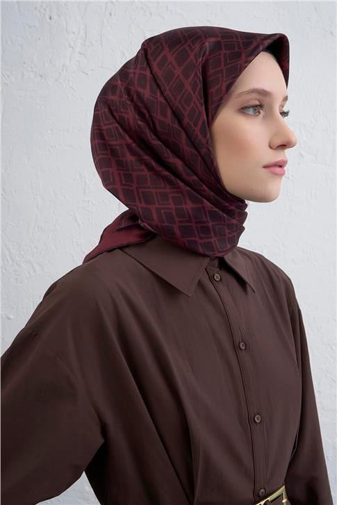 Armine Geometrik Desenli Saf İpek Twill Eşarp 9438D 54