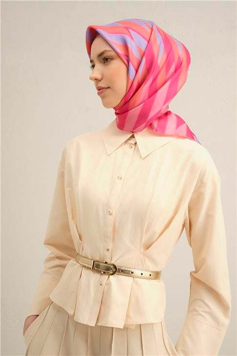 Armine Geometrik Desenli Saf İpek Twill Eşarp 9325D 58