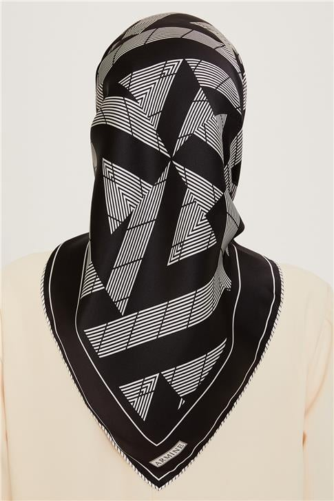 Armine Geometrik Desenli Sura Saf İpek Eşarp 9255D 80