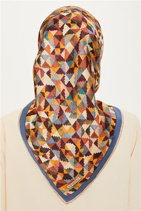 Armine Geometrik Desenli Sura Saf İpek Eşarp 9214D 03