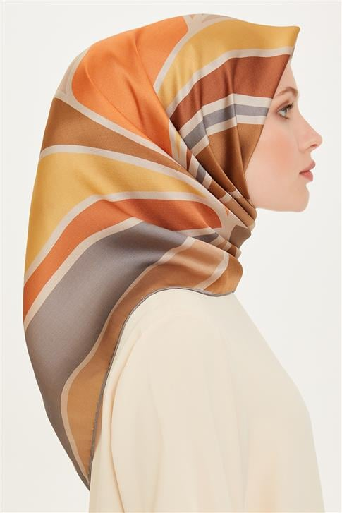 Armine Geometrik Desenli Sura Saf İpek Eşarp 9232D 07