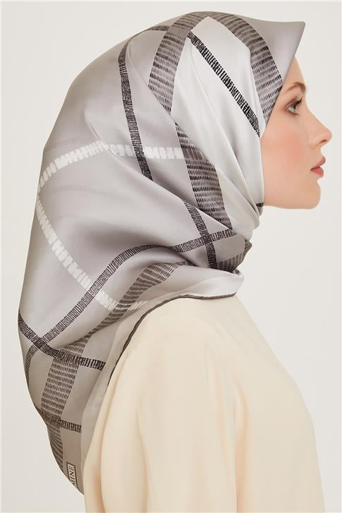 Armine Geometrik Desenli Sura Saf İpek Eşarp 9206D 05