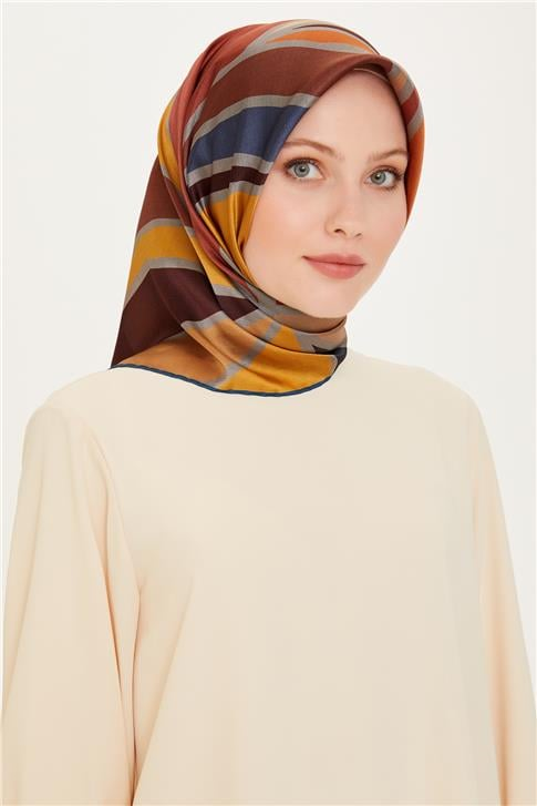 Armine Geometrik Desenli Sura Saf İpek Eşarp 9232D 03