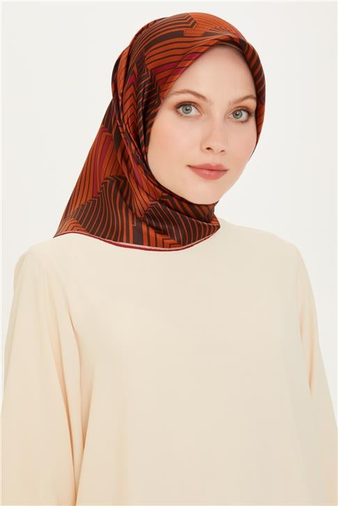 Armine Geometrik Desenli Sura Saf İpek Eşarp 9218D 54