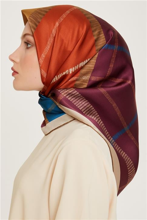 Armine Geometrik Desenli Sura Saf İpek Eşarp 9206D 10