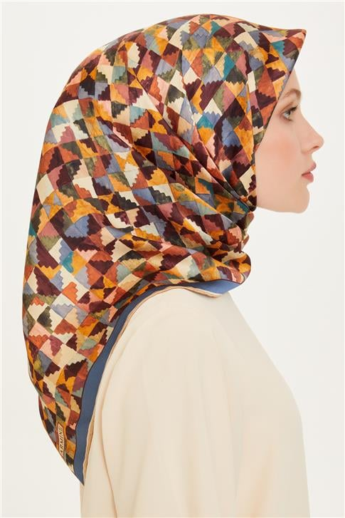 Armine Geometrik Desenli Sura Saf İpek Eşarp 9214D 03