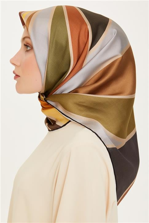 Armine Geometrik Desenli Sura Saf İpek Eşarp 9232D 35