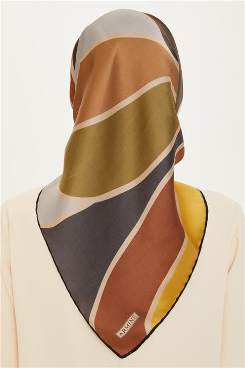 Armine Geometrik Desenli Sura Saf İpek Eşarp 9232D 35