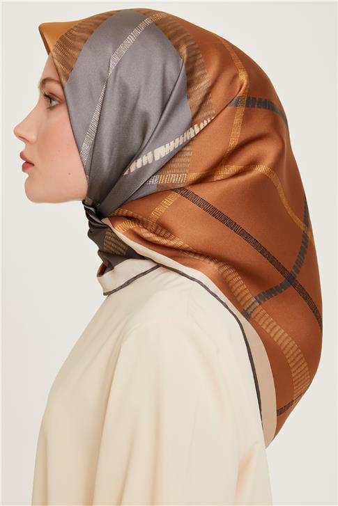 Armine Geometrik Desenli Sura Saf İpek Eşarp 9206D 09