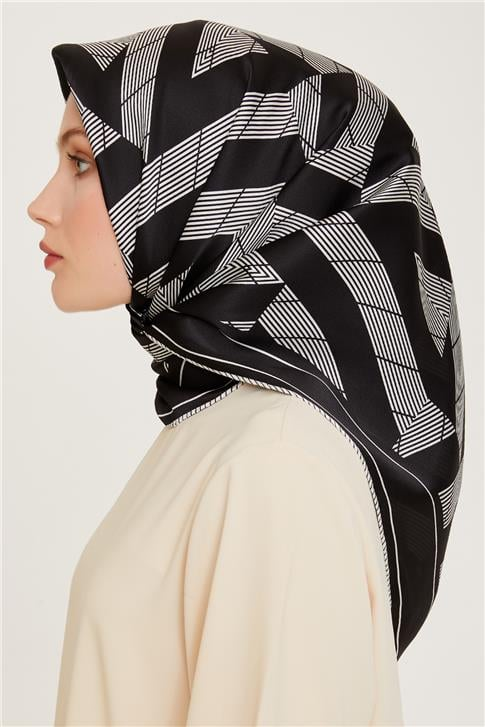 Armine Geometrik Desenli Sura Saf İpek Eşarp 9255D 80