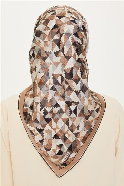 Armine Geometrik Desenli Sura Saf İpek Eşarp 9214D 82