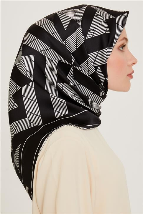 Armine Geometrik Desenli Sura Saf İpek Eşarp 9255D 80