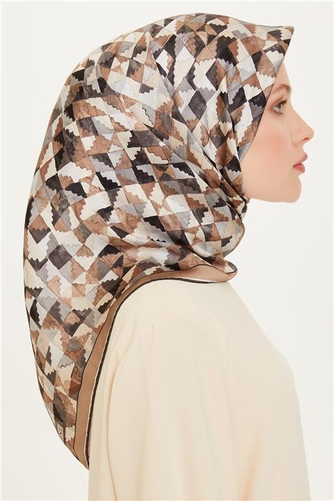 Armine Geometrik Desenli Sura Saf İpek Eşarp 9214D 82