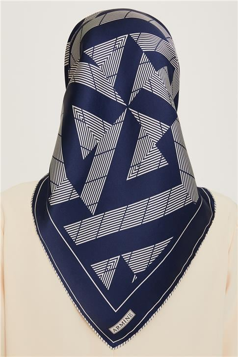 Armine Geometrik Desenli Sura Saf İpek Eşarp 9255D 82