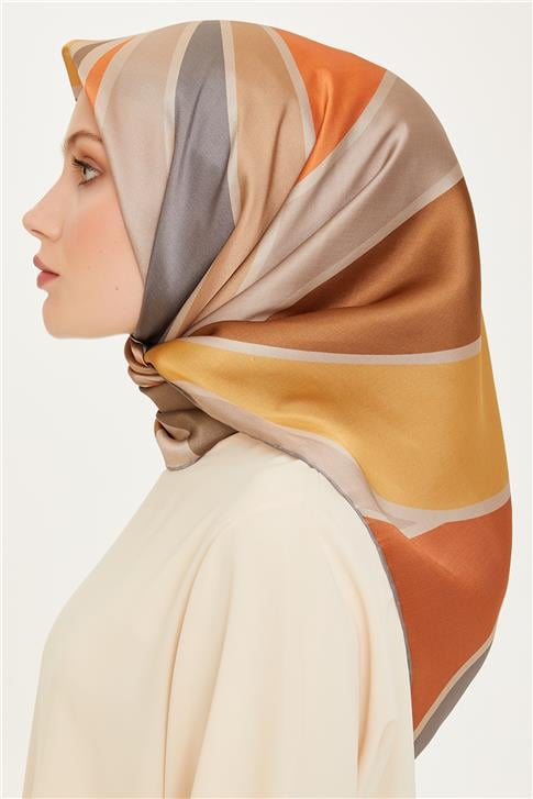Armine Geometrik Desenli Sura Saf İpek Eşarp 9232D 07