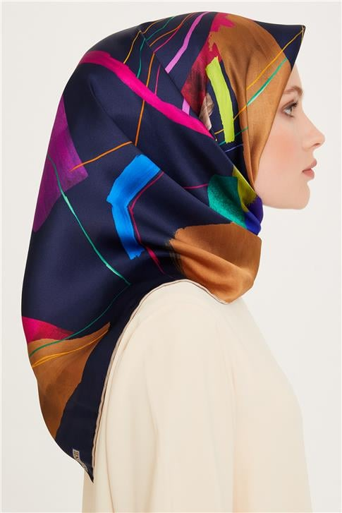 Armine Geometrik Desenli Sura Saf İpek Eşarp 9241D 82 80