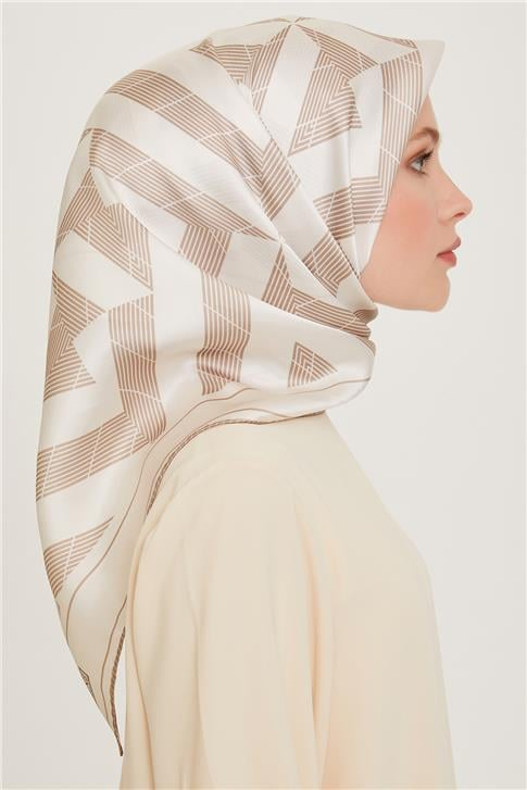 Armine Geometrik Desenli Sura Saf İpek Eşarp 9255D 84