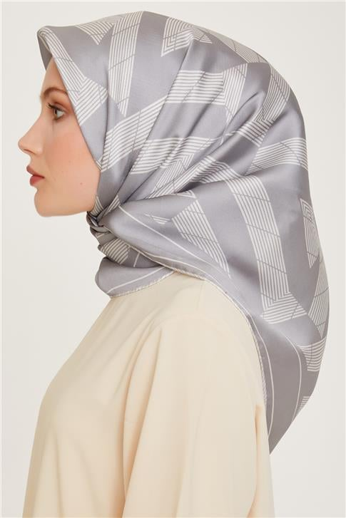 Armine Geometrik Desenli Sura Saf İpek Eşarp 9255D 85