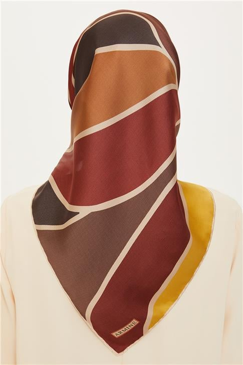 Armine Geometrik Desenli Sura Saf İpek Eşarp 9232D 34