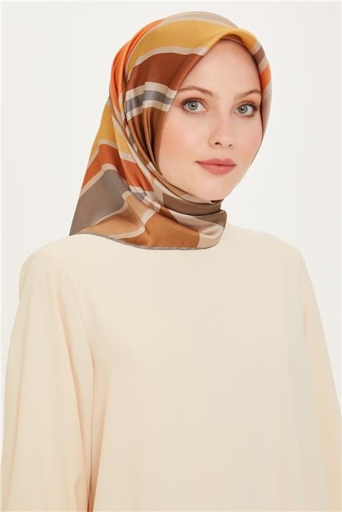 Armine Geometrik Desenli Sura Saf İpek Eşarp 9232D 07