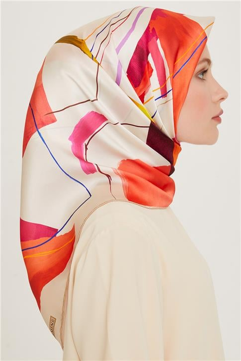 Armine Geometrik Desenli Sura Saf İpek Eşarp 9241D 82 35