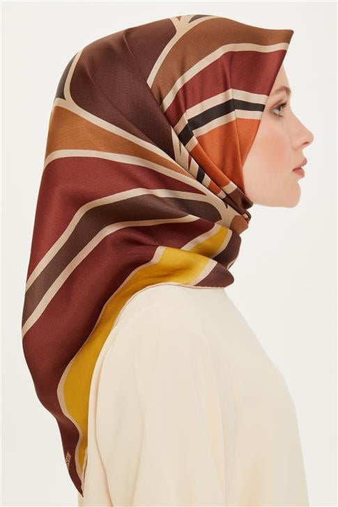Armine Geometrik Desenli Sura Saf İpek Eşarp 9232D 34