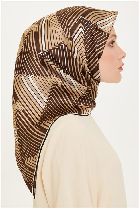 Armine Geometrik Desenli Sura Saf İpek Eşarp 9218D 35