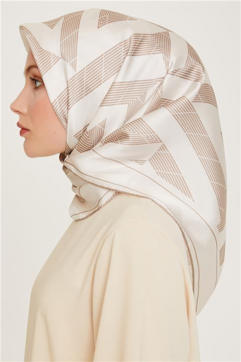 Armine Geometrik Desenli Sura Saf İpek Eşarp 9255D 84