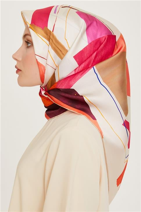 Armine Geometrik Desenli Sura Saf İpek Eşarp 9241D 82 35