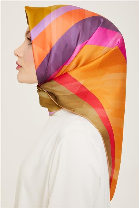 Armine Geometrik Desenli Twill İpek Eşarp 24Ya9137 55 02
