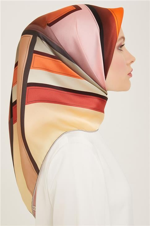 Armine Geometrik Desenli Twill İpek Eşarp 24Ya9122 55 39