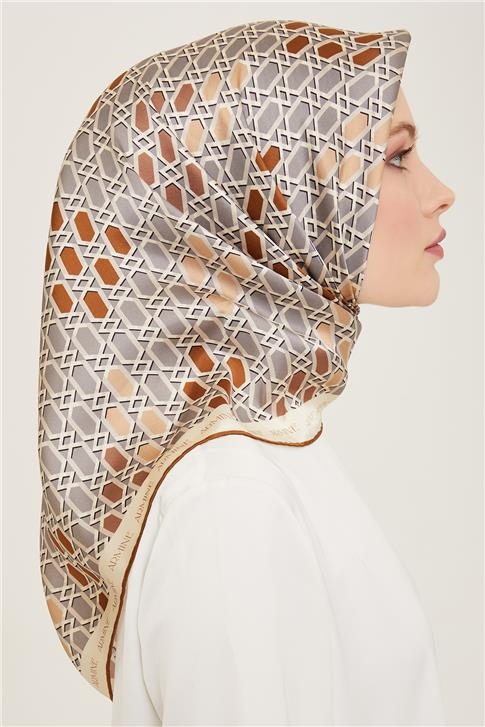 Armine Geometrik Desenli Twill İpek Eşarp 24Ya9144 37 50