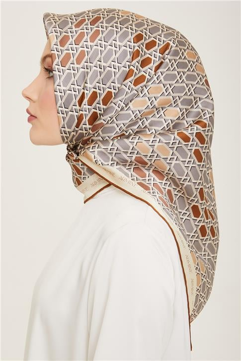 Armine Geometrik Desenli Twill İpek Eşarp 24Ya9144 37 50