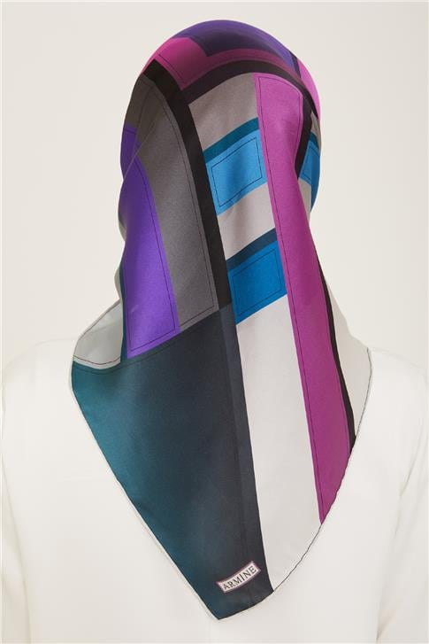 Armine Geometrik Desenli Twill İpek Eşarp 24Ya9122 55 37