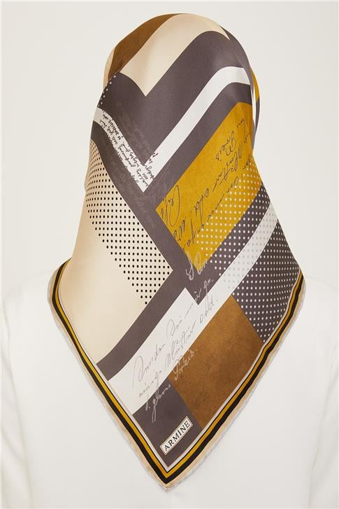 Armine Geometrik Desenli Twill İpek Eşarp 24Ya9138 2 34