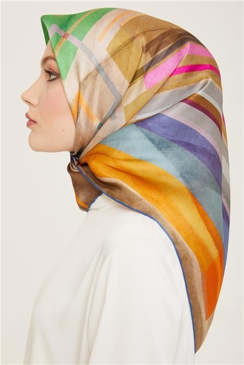 Armine Geometrik Desenli Twill İpek Eşarp 24Ya9147 36 37