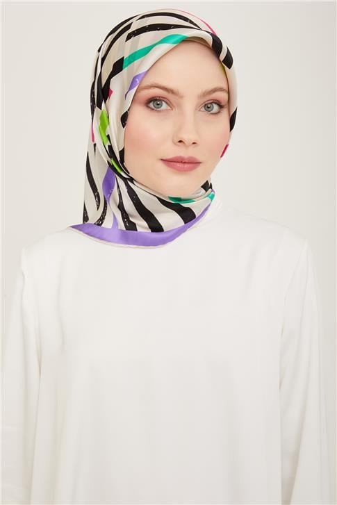 Armine Geometrik Desenli Twill İpek Eşarp 24Ya9101 2 04