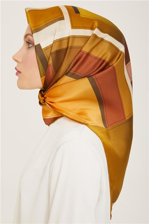 Armine Geometrik Desenli Twill İpek Eşarp 24Ya9122 55 56