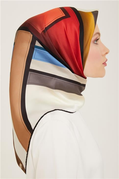 Armine Geometrik Desenli Twill İpek Eşarp 24Ya9122 55 34