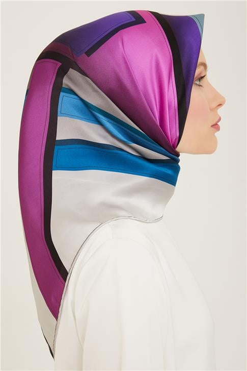 Armine Geometrik Desenli Twill İpek Eşarp 24Ya9122 55 37