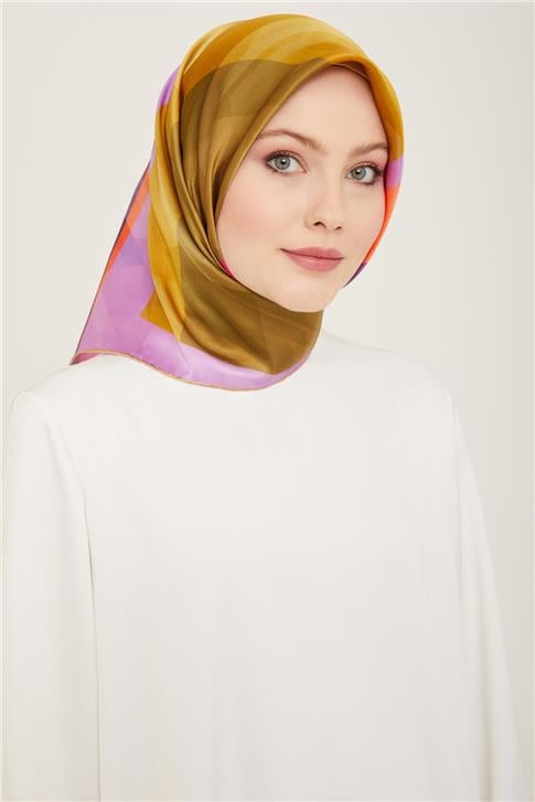 Armine Geometrik Desenli Twill İpek Eşarp 24Ya9137 55 02