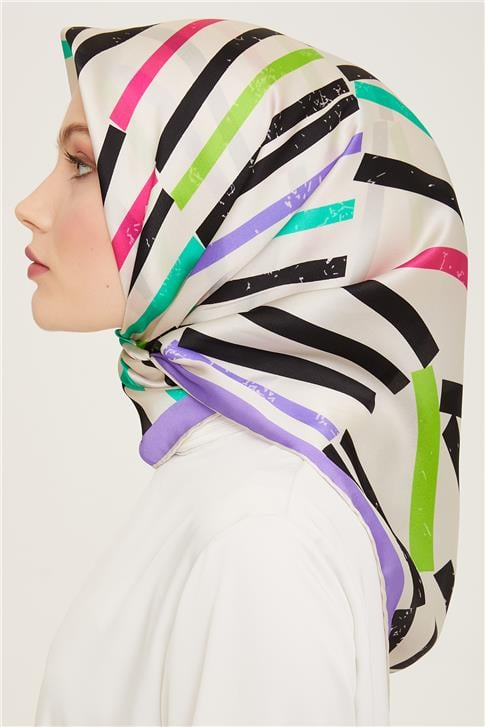 Armine Geometrik Desenli Twill İpek Eşarp 24Ya9101 2 04